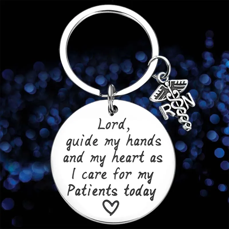 

Cute Nurse Prayer Keychain Nursing School Graduate Lord Guide My Hands Key Chain Pendant Medical Students RN Graduation Gift