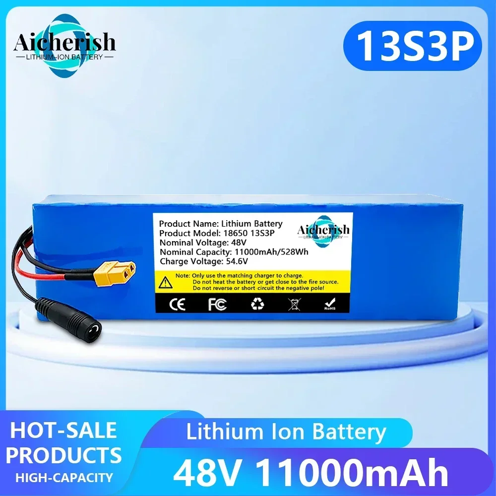 

13S3P 18650 48V 11Ah Rechargeable Lithium Battery Pack, Suitable For 54.6V Electric Bicycle,Scooter Li-ion Battery Built-In BMS