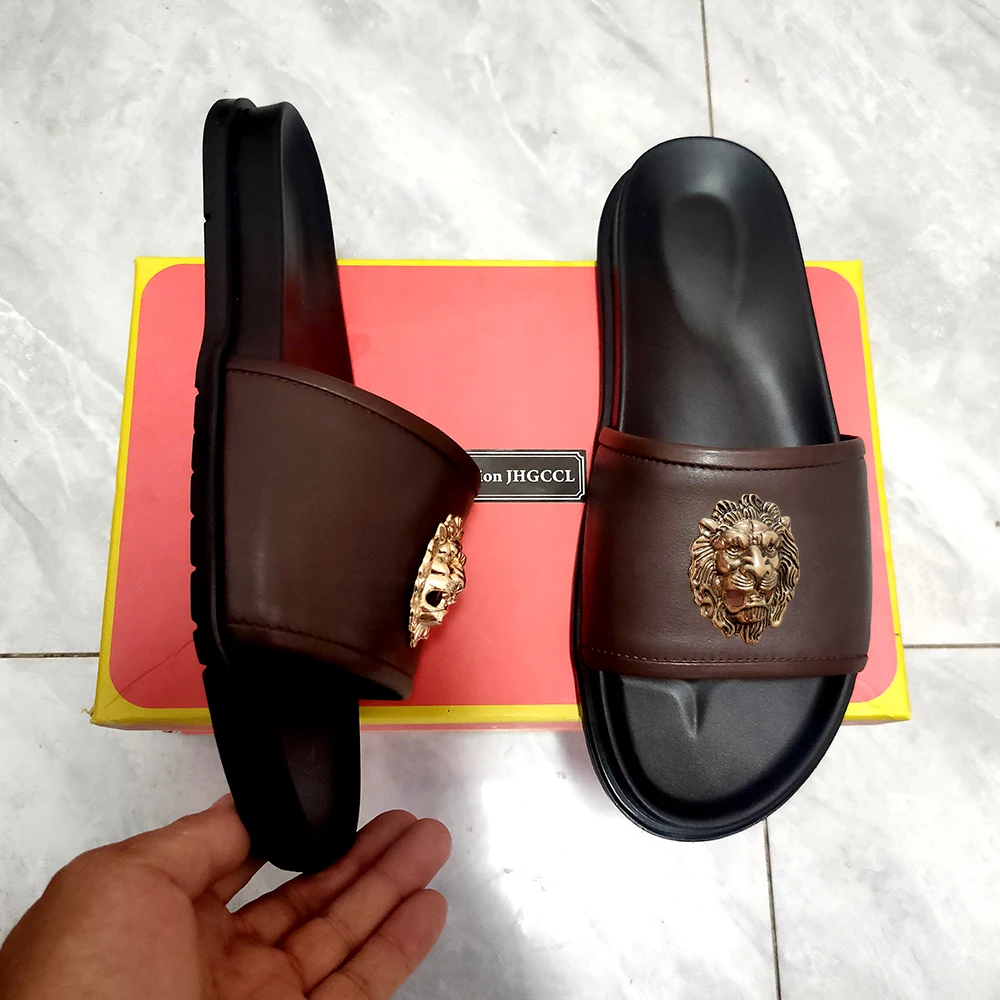 Beach Slippers Mens Leather Slippers Quality Italian Leather