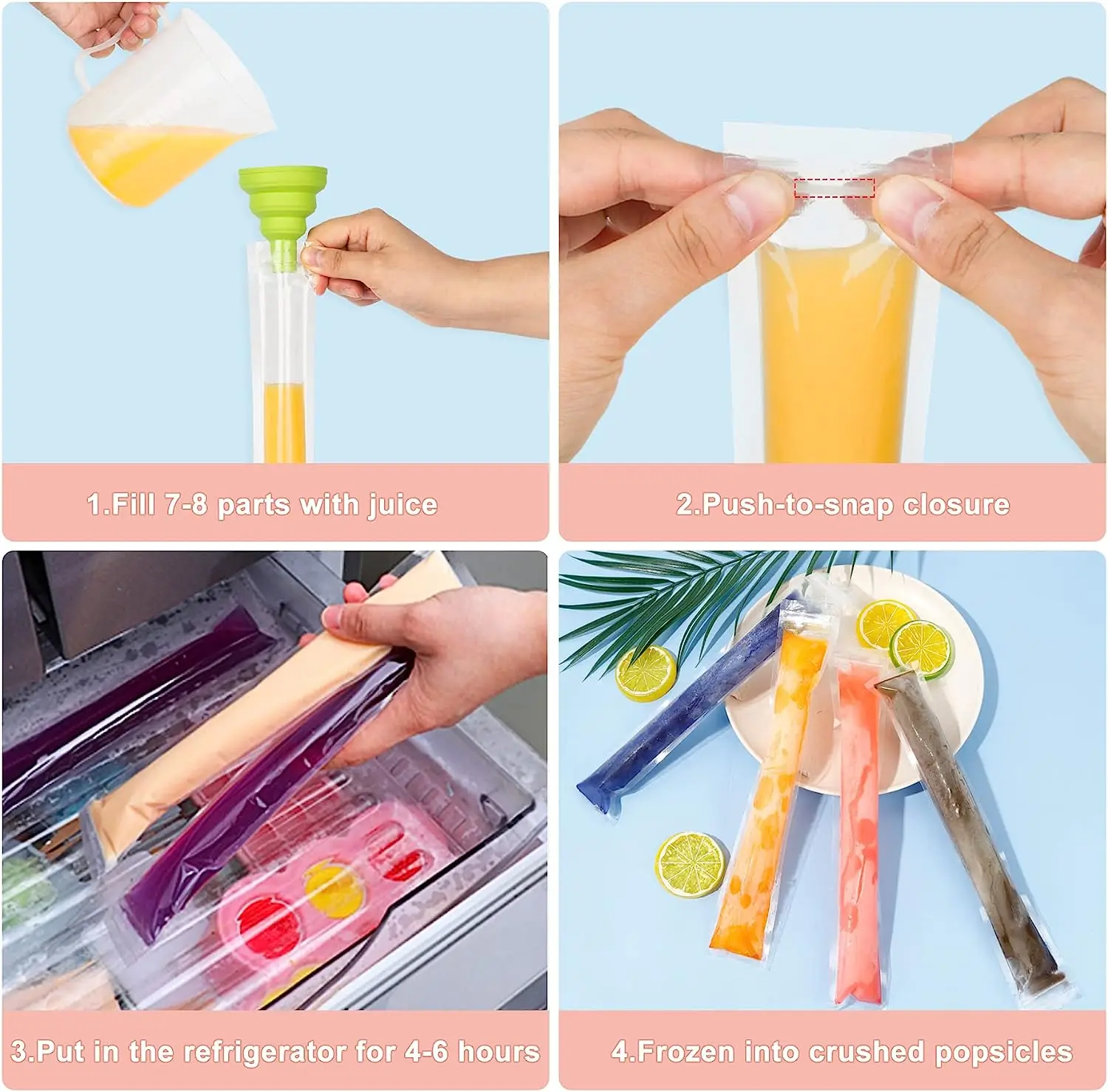 Disposable Ice Popsicle Bag Ice Pop Mold Bags Cream Sticks Freezer Tubes Silicone Funnel Fruit Yogurt Smoothies Bag ice mold,ice cream bag