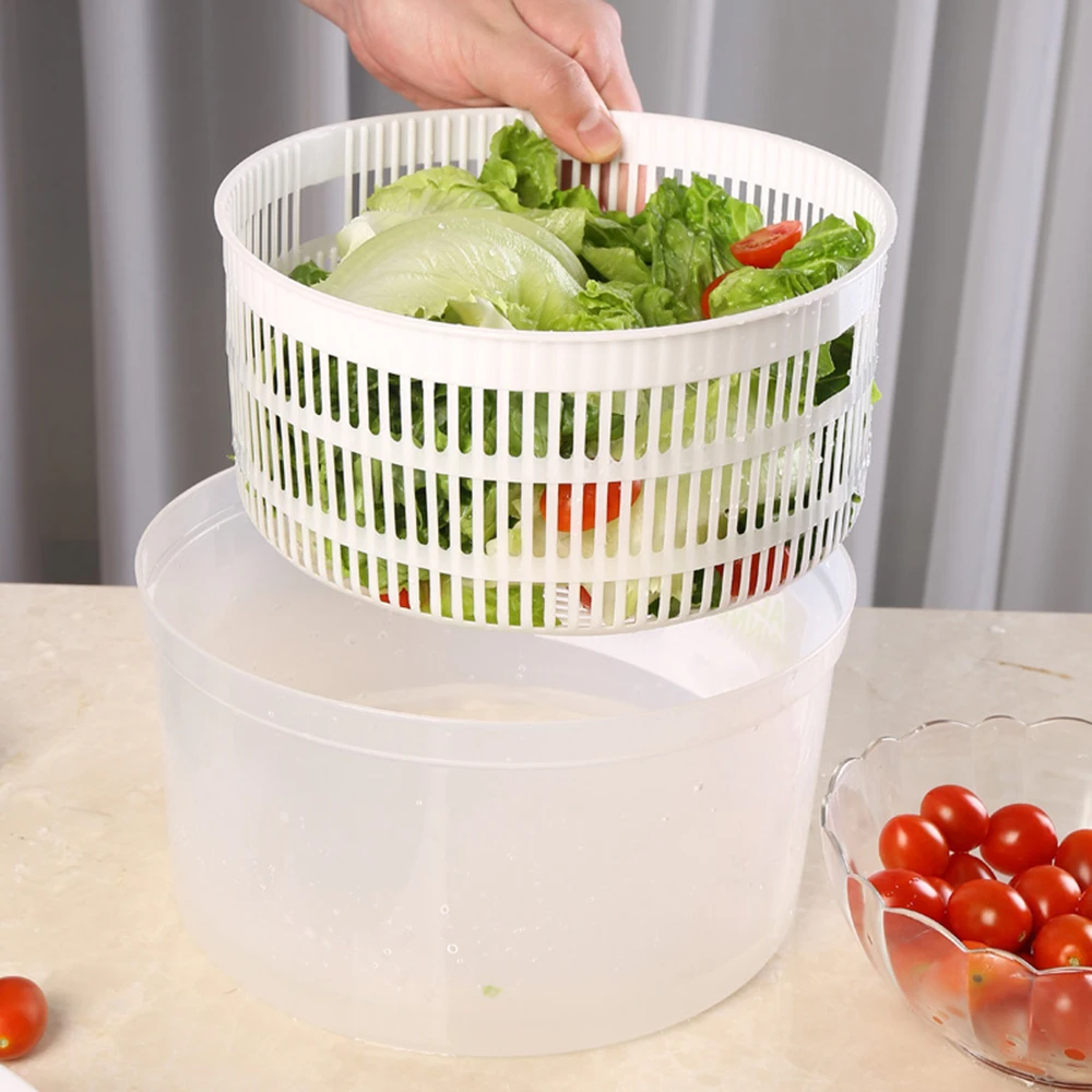 Vegetable Dehydrator Stainless Steel Salad Spinner Fruit Cleaning Basin  Rotating Double Layer Drain Basket Kitchen Accessories - AliExpress