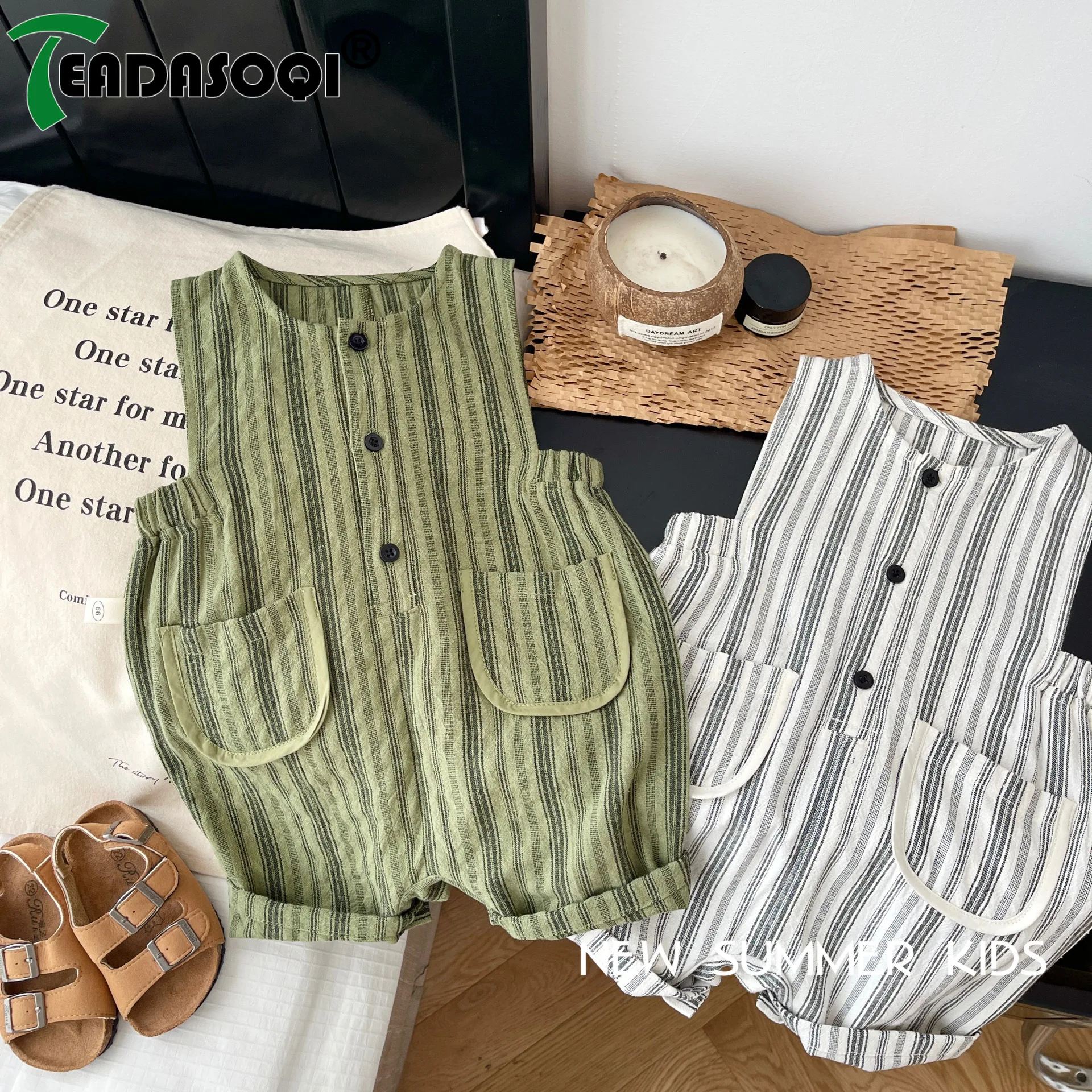 

Kid Stripe Versatile One-Piece Sleeveless Infant Cotton Jumpsuits: 2023 New In Outdoor Clothing for Newborn Baby Girls Boys