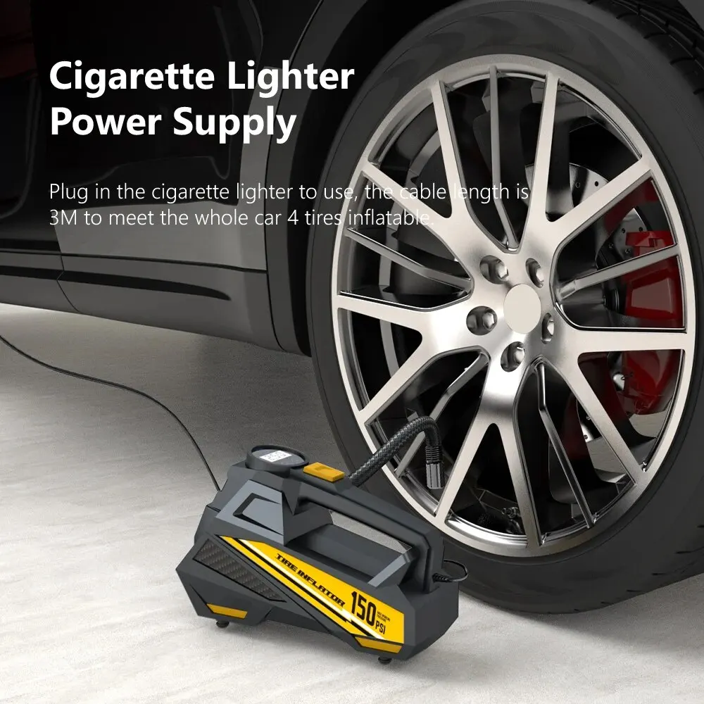Corded Portable 12V 150PSI Electric Car Air Pump Tire Inflator Motorcycle Bike Ball LED Light Air Compressor