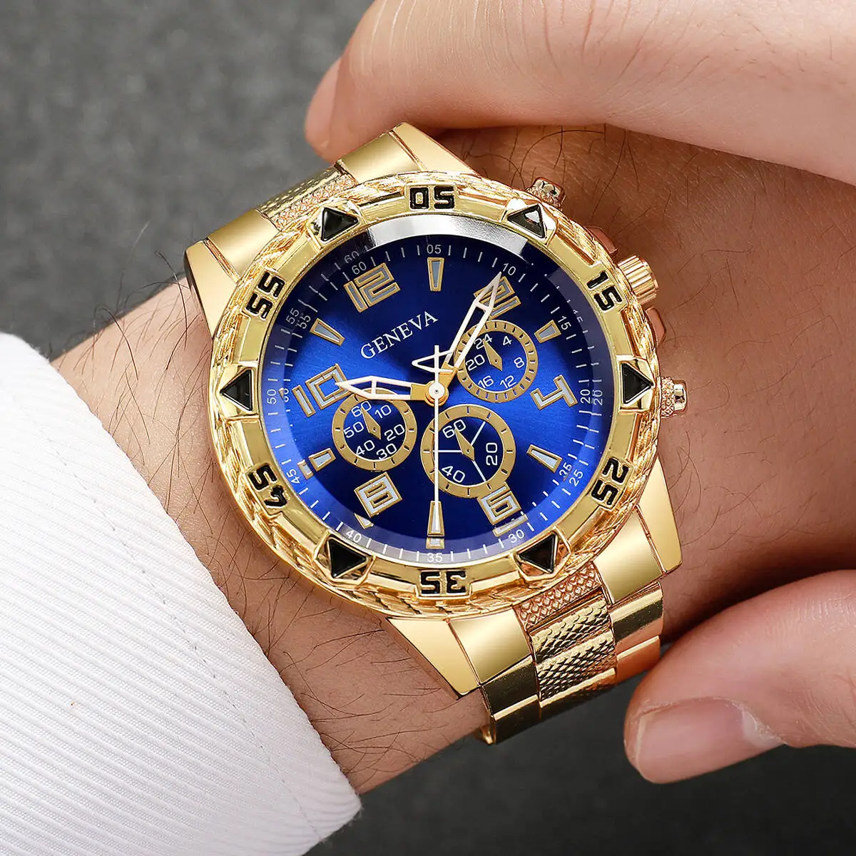 2PCS Fashion Men Business Watches Luxury Large Dial Mens Quartz Watch Set Relogio Masculino（Without Box） 5