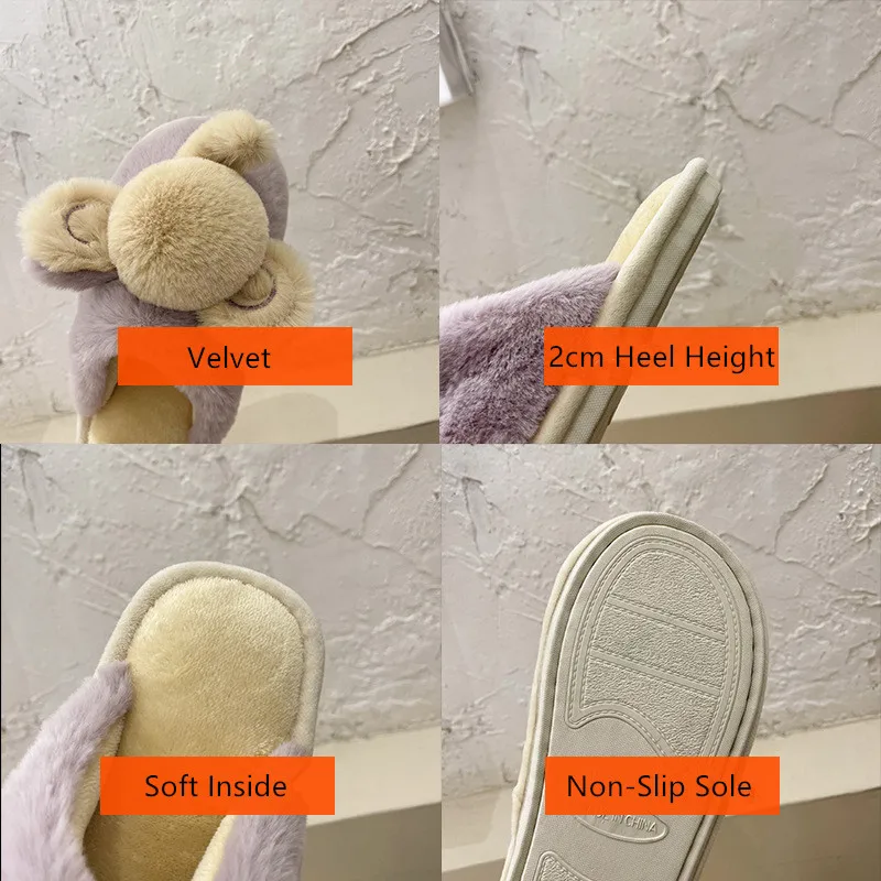 Women Slippers Cartoon Elephant Winter Fur House Indoor Outdoor Plush Warm Cotton Shoes Men Couple Comfortable Zapatillas Mujer