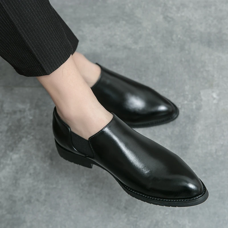 Men Concise SilpOn Leather Fashion Business Shoes Dress Shoes Casual Derby Career Italy Style Plus Size 3846 leather shoes
