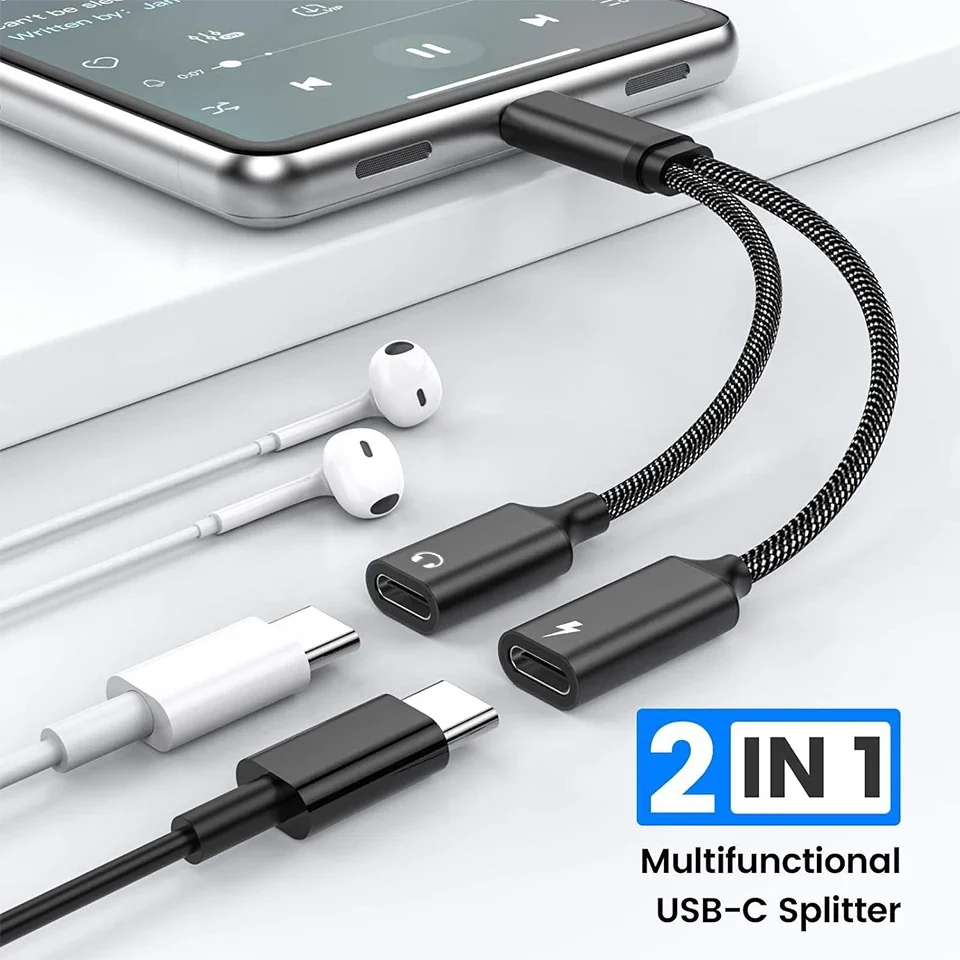 2 in 1 USB C OTG 스플리터 듀얼 타입-C 포트 헤드폰 잭 오디오 어댑터 및 PD 60W 고속 충전기 삼성 화웨이 아이폰17용