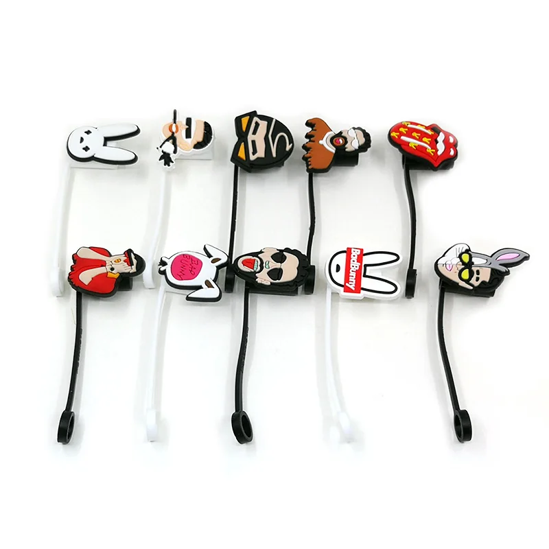 PVC 나쁜 토끼 빨대 토퍼, 재사용 가능, 유출 방지, 음료 컵, 방진 장식, 크리에이티브 레인보우 빨대 커버, 8 개