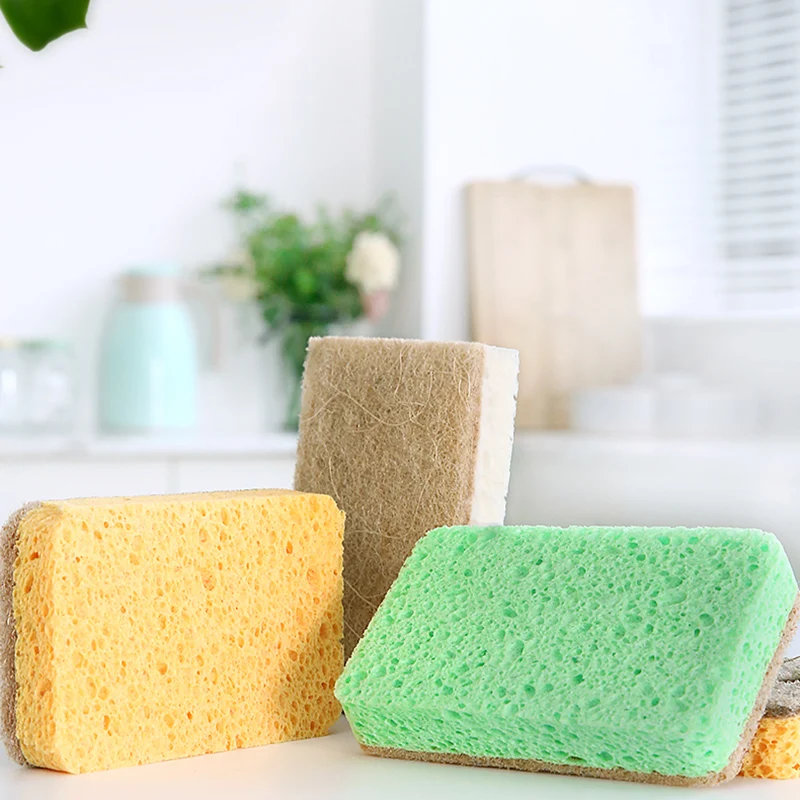 

5Pcs 2-Sided Wood Pulp Cotton Scouring Pad Washing Sponges For Dishes Rag Kitchen Absorbing Nature Sword Oil-Free Cleaning Tool