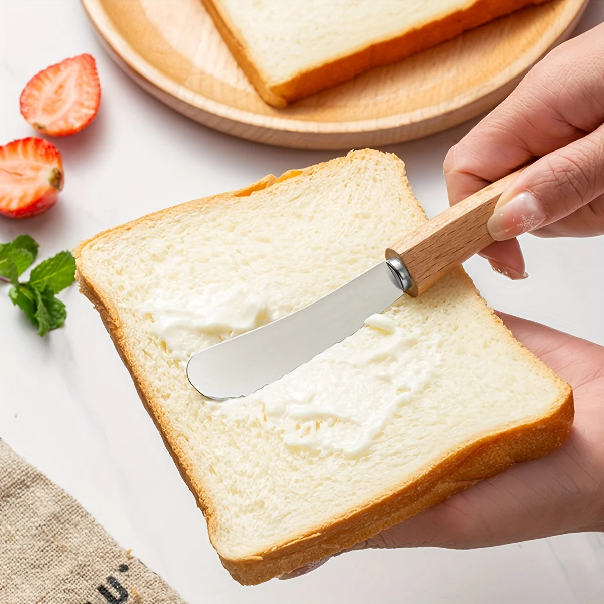 1/2pcs Stainless Steel Butter Knife Western Cutlery Bread Jam Knife Wooden Long Handle Butter Spatula Pastry Knife Cream Scraper