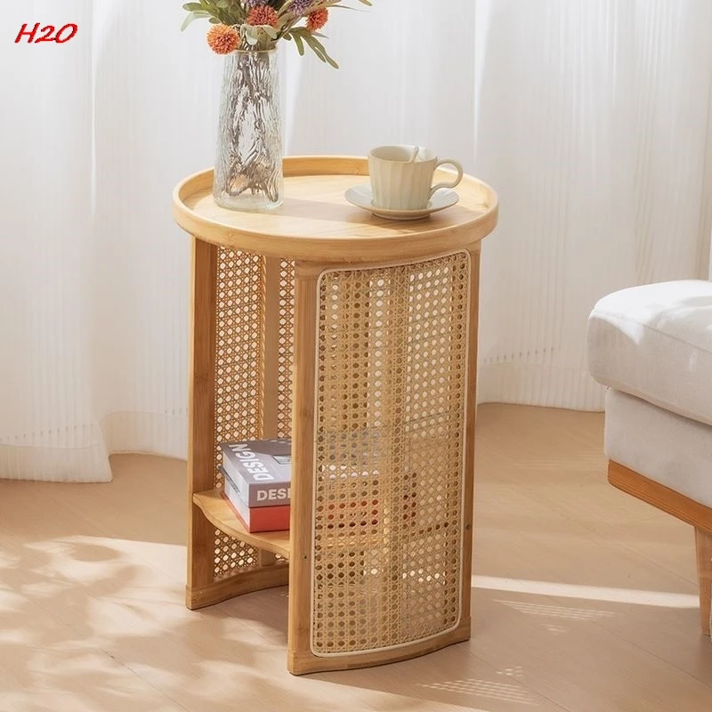 H2O Vine Woven Tea Table Living Room Household Sofa Side Table Simple Bedroom Side Small-sized Tea Circular Storage