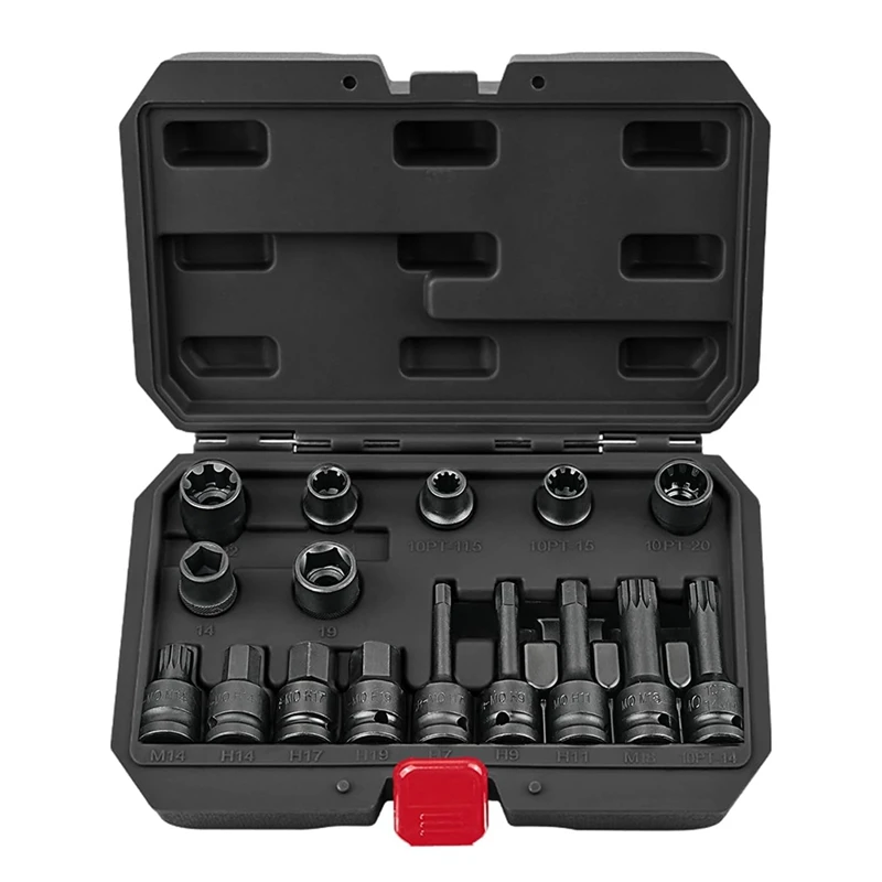 16-Piece Impact Brake Caliper Socket Tool Set , 1/2Inch Drive Brake Adjusting Tool For Porsche VW BMW Ford
