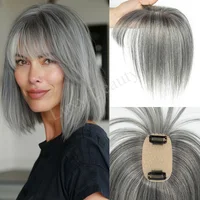 Cheveux humains bruns Topper avec frange femmes 5x9 cm naturel noir reflets peau Blonde cuir chevelu pince en Topper cheveux pièces cheveux humains 3