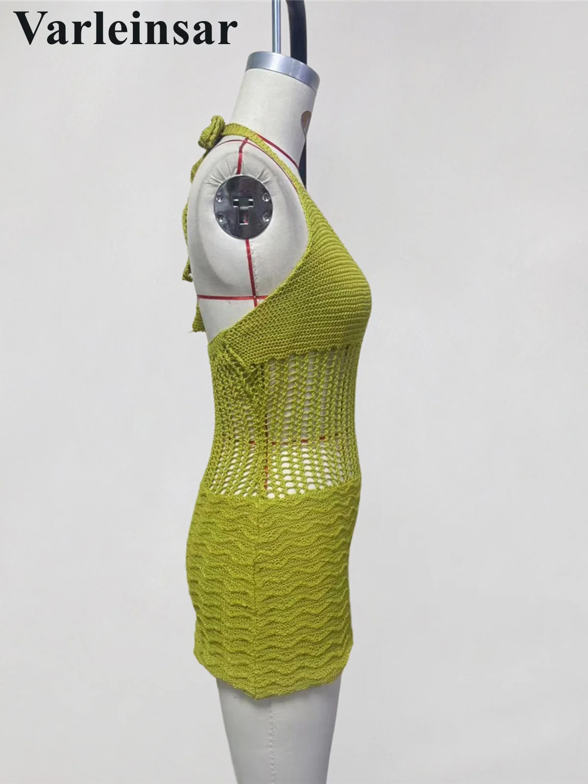 S - XL Halter V Neck Backless Crochet Knitted Tunic Beach Cover Up Cover-ups Beach Dress Beach Wear Beachwear Female Women V8238 4
