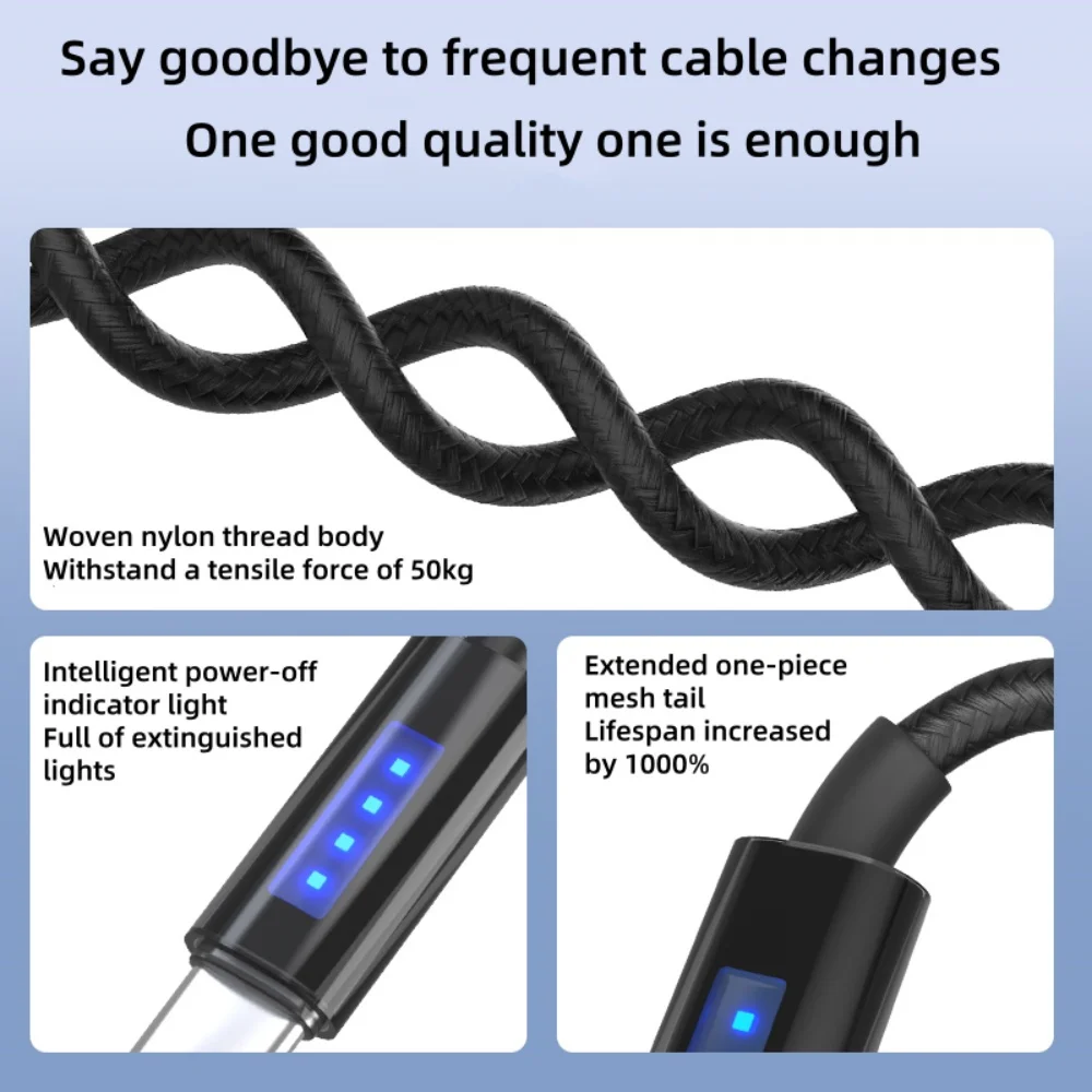 LED USB A To Type C Data Cable 120W PD Fast Charging Type C Quick Charge Cord with Light For Universal USB Charging USB C Cables