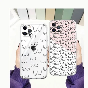 Body Art petto petto copertura della cassa del telefono per iPhone 16 15 14 13 12 11 Pro Max XR 8 7 Plus XS Max custodia in TPU trasparente antiurto