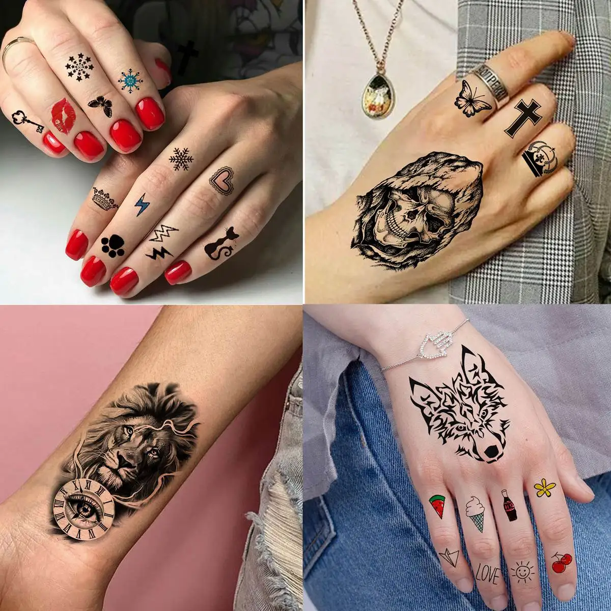 60 Sheets Ferocious Lion Tiger Temporary Tattoos For Men Women Arm Neck Devil Skull Tattoo Black Wolf Dragon Tatoo Small Desgin 4