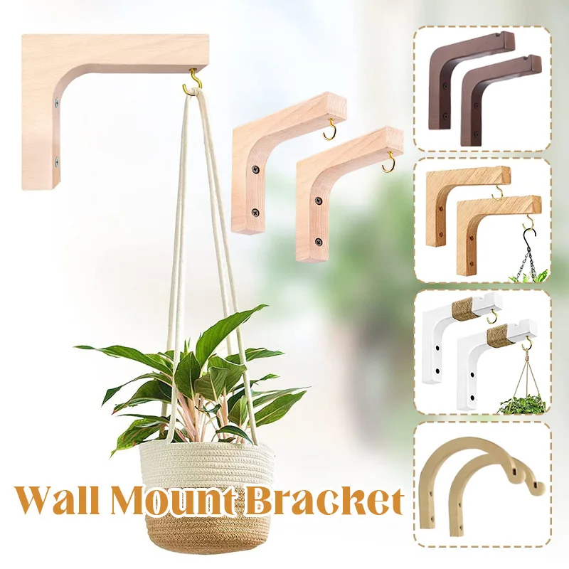 

2 Pcs Nordic Natural Wood Wall Plant Hangers Hanging Flower Bracket Flower Pot Hook For Lanterns Wind Chimes Balcony Home Decor