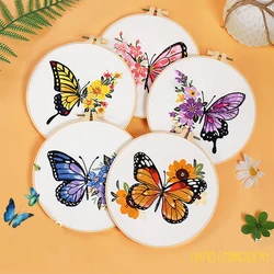 Butterfly Flower Embroidery Stitch Practice kit, Beginners Embroidery Kit Include Embroidery Cloth Threads for Craft Lover