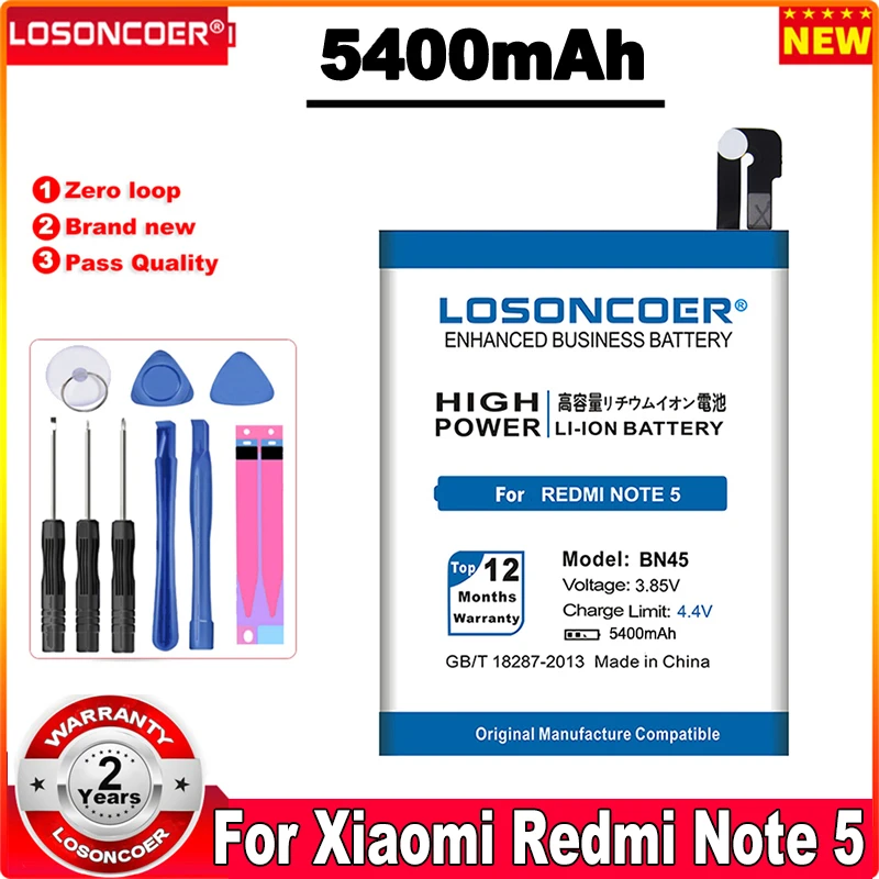 

LOSONCOER 5400mAh BN45 Battery For Xiaomi Mi Note 2 For Redmi Note 5 / Note 5 Pro Note 6 Pro Mobile Phone Battery