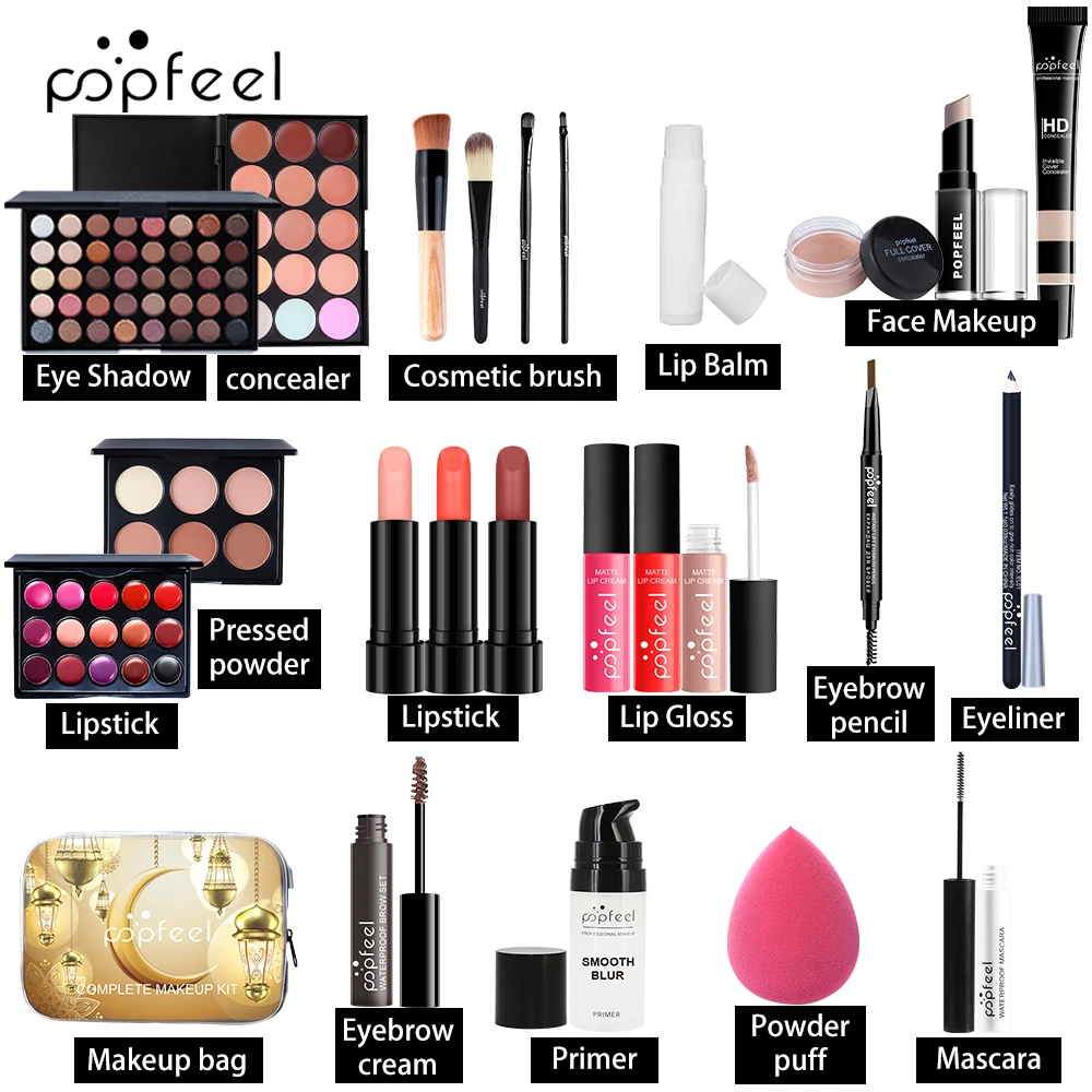 POPFEEL Festival Makeup Gift Set All-in-One Reusable Cosmetic Collection Eyeshadow Foundation Corban Gift for Girls Women