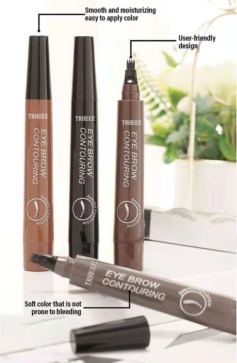 Liquid Eyebrow Pencil 4 Tip Waterproof Smudge Proof Brow Pen_voghion.com