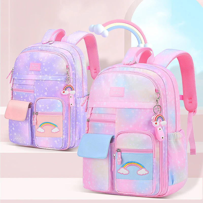 Primary School Backpack Cute Colorful Bags for Girls Princess School Bags Waterproof Children Rainbow Series Schoolbags mochila