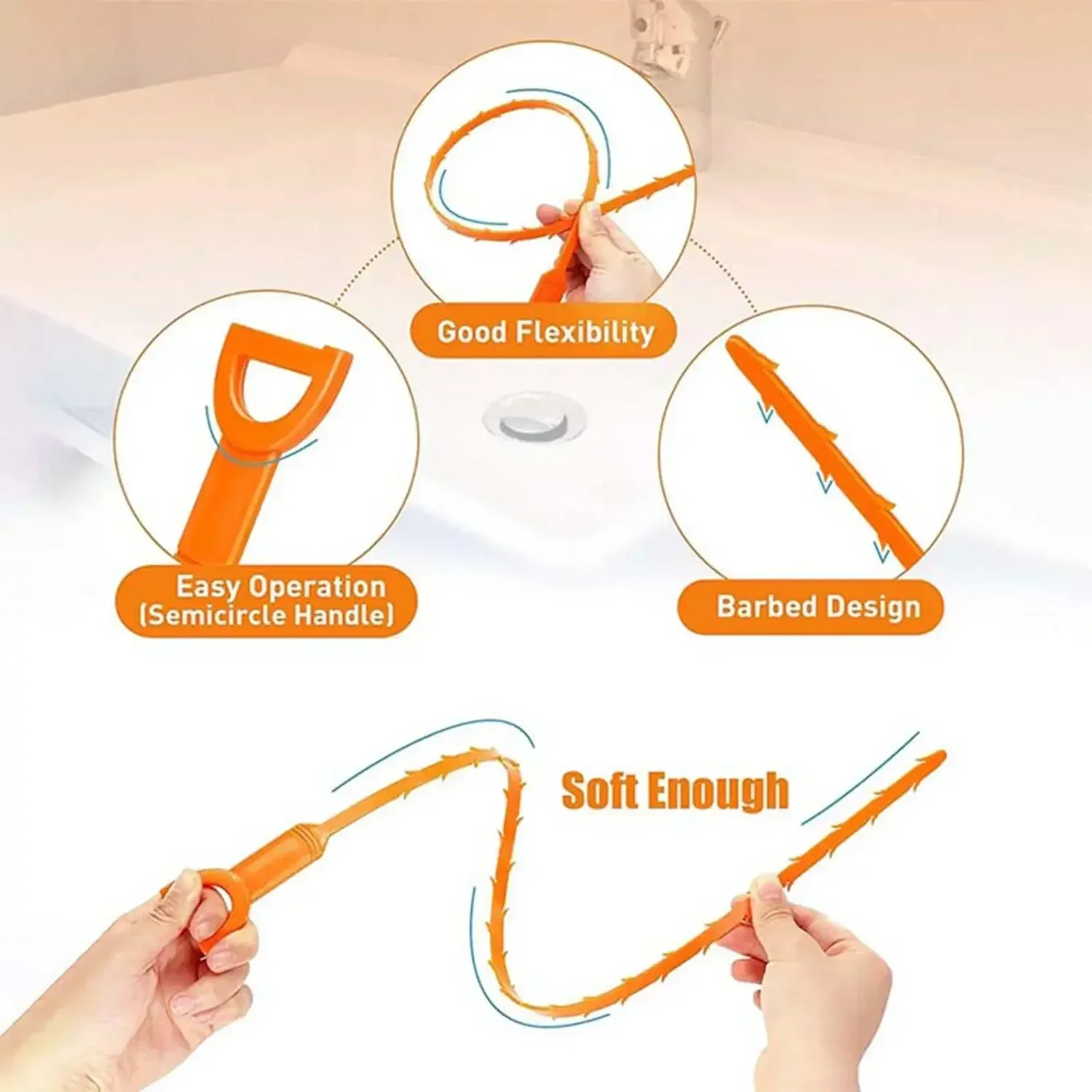 Heavy Duty Drain Snake Clog Remover Tool 60 Inch Sink Snake for Hair Sewer Kitchen Bathroom Pipe Dredger Cleaning