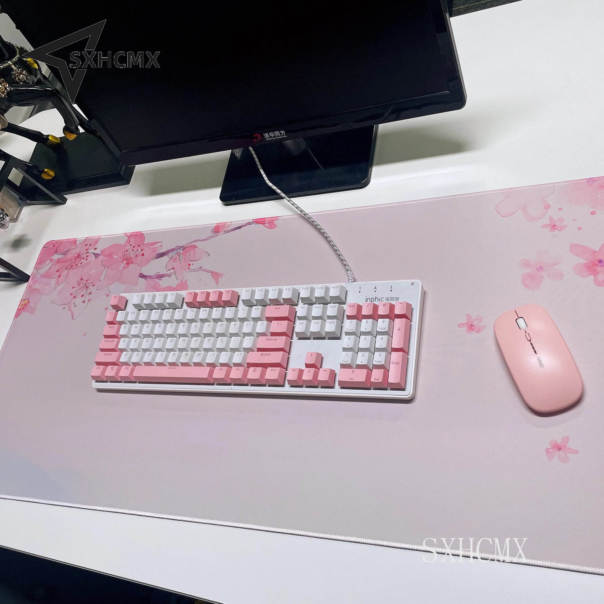 Mouse Pad de Borracha Natural Grande para Senhoras Flores de Cerejeira Rosa Velocidade Locking Edge Jogo à Prova Dágua Mesa Mousepad Tapete de Teclado para Senhoras - Imagem 5