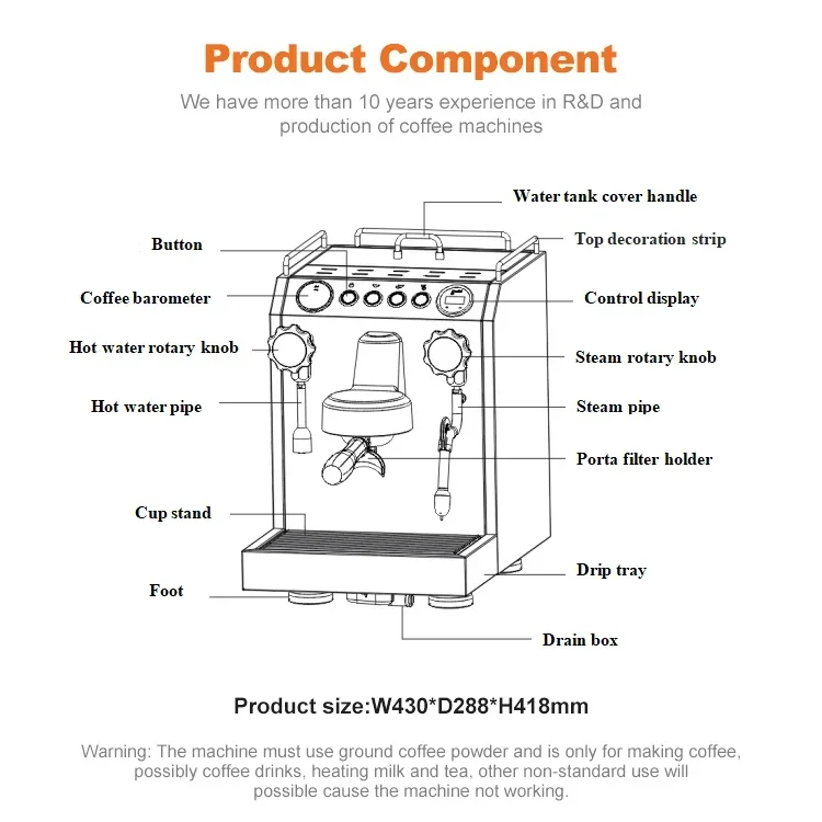 Coffee Maker G3145 Dual Pupil Semi-automatic Italian Concentration, 220V 15Bar Extraction Pressure, 1L Steam Boiler Coffee Shop