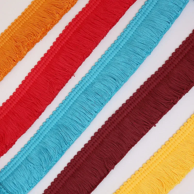 Sky Blue & Red Fringe Lace Trim - Cotton Thread Strip (2m x 4cm) for DIY Clothing, Accessories, and Home Decor