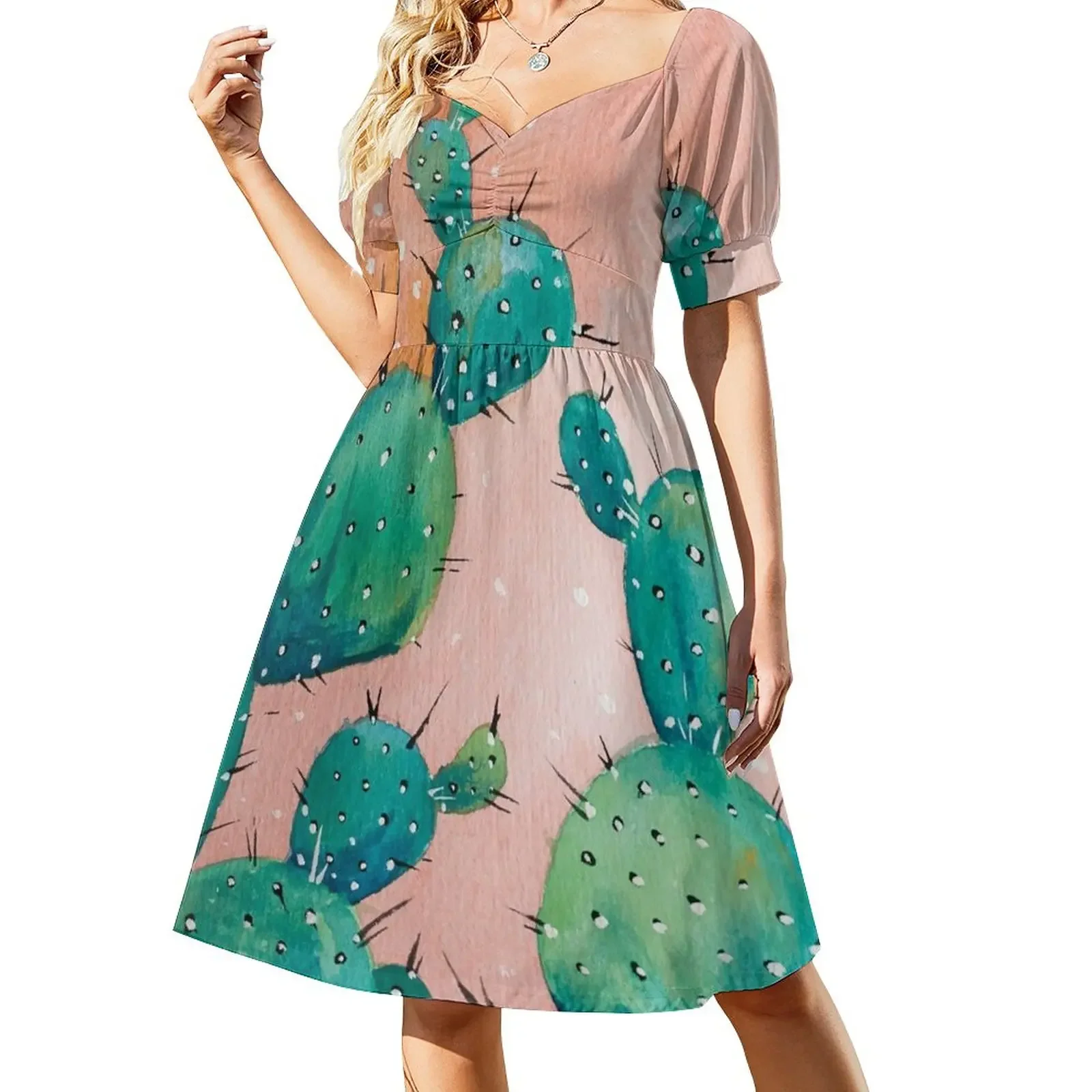 

Desert cactus watercolor painting Sleeveless Dress prom dress 2024 Dress for girls