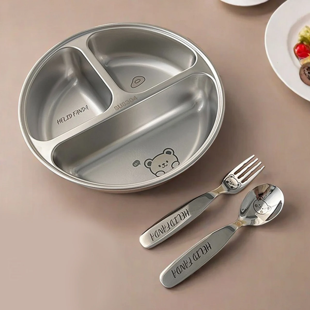 WORTHBUY Round 304 Stainless Steel Dinner Plate 3 Compartments Food Plate Tray Kitchen Food Container Cute Divided Dining Plate WORTHBUY Round 304 Stainless Steel Dinner Plate 3 Compartments Food Plate Tray Kitchen Food Container Cute Divided Dining Plate