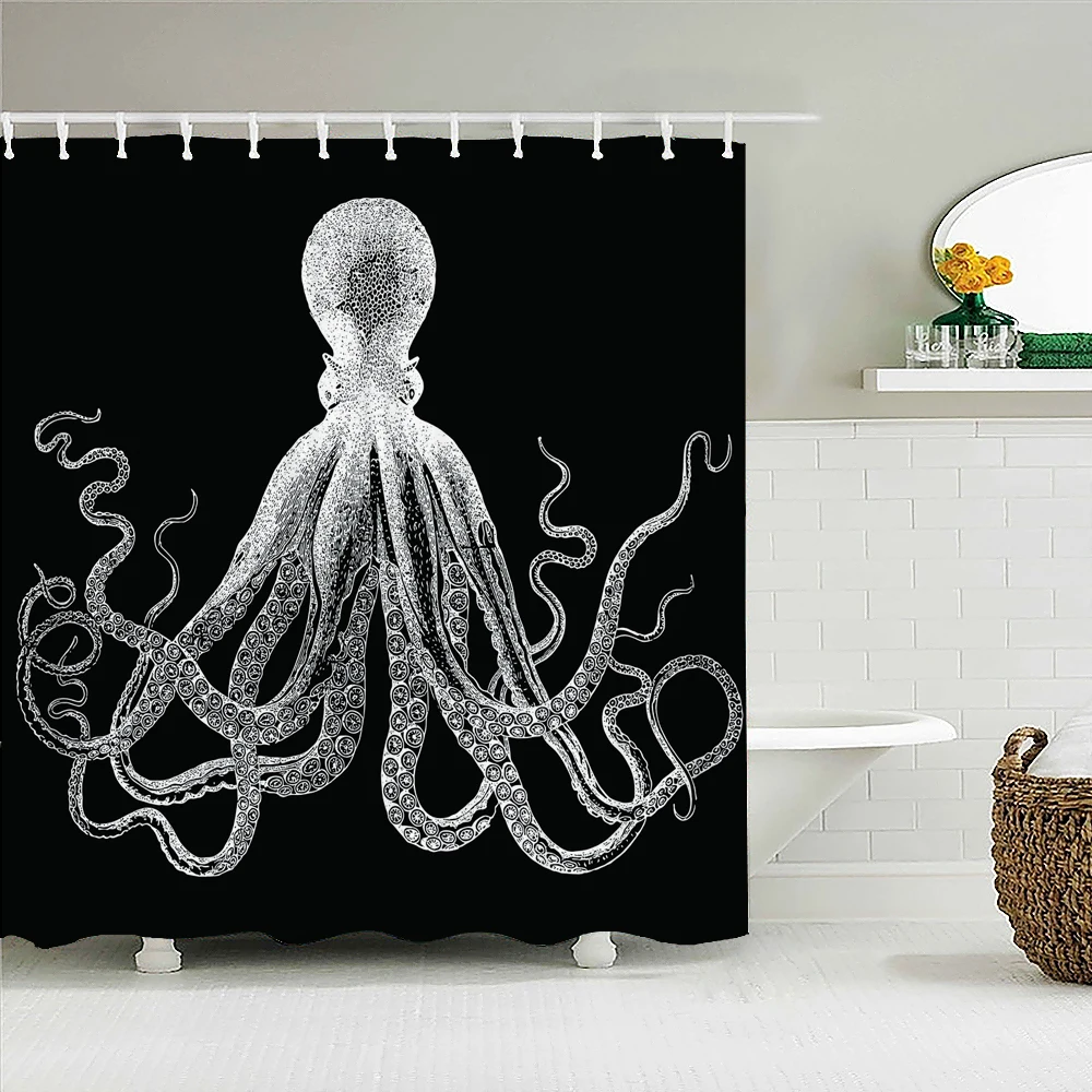 

Занавеска для душа в виде осьминога с 3D-принтом, винтажная Водонепроницаемая тканевая Штора для домашнего декора и ванной комнаты