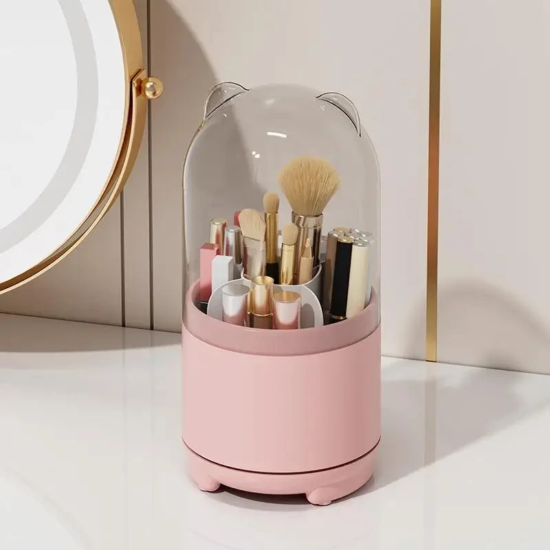 Makeup brush holder with lid 360 degree rotation Makeup brush storage box with lid Makeup storage box dustproof Makeup brush con 6