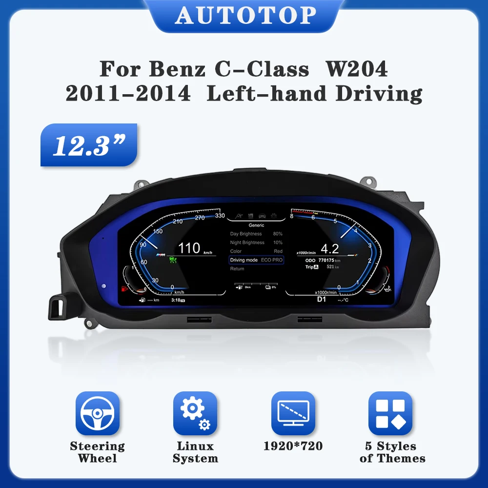 AUTOTOP Panel de instrumentos digitales para coche de 12,3 pulgadas de Mercedes Benz C W204 2011-2014, cabina Virtual de sujeción automática gasolina diésel 1