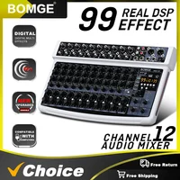 BOMGE 12-Channel Professional Audio Mixer, RCA, XLR Microphone Jack, 48V Power, 99 DSP For Professional and Beginners