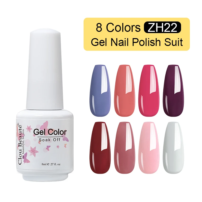 Cloubeute 솔리드 네일 젤 광택제 네일 용품, 반영구 밝은 여름 레드 누드 핑크 UV LED 젤 바니시, 8ml Vernis