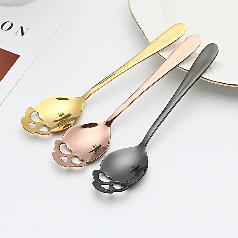 1/4pcs Stainless Steel Coffee Spoon Ice Cream candy tea Spoons Tableware Kitchen Tools Skull shape New  Dessert Snack