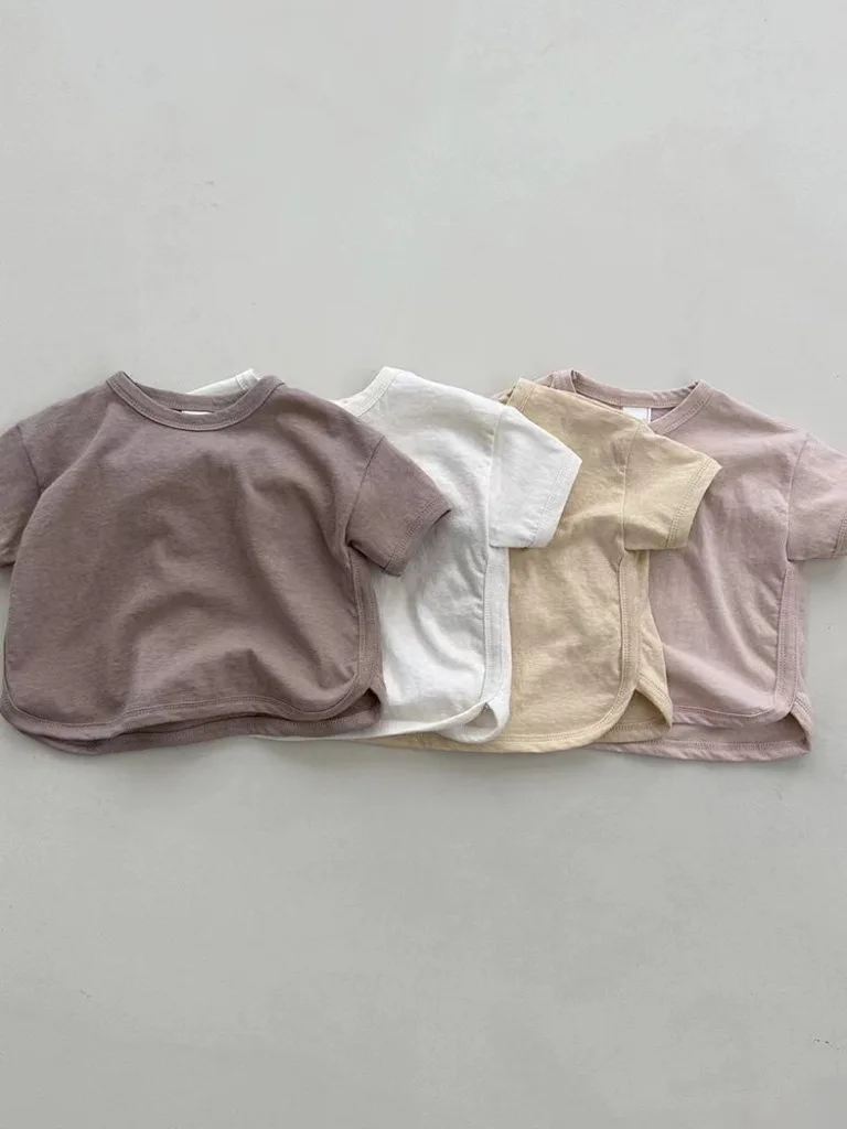 2025 Summer New Baby Short Sleeve T Shirts Cotton Infant Boy Girl Solid Casual Tees Toddler Basic Versatile Tops Baby Clothes