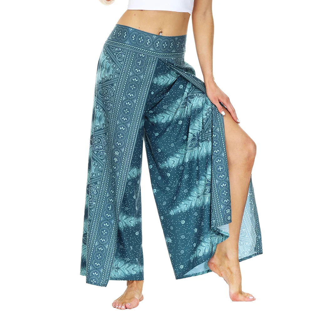 Women's Slit Wide Leg Dance Pants,Casual Hippie Bohemian Pants,Pilate Beach Boho Baggy Yoga Pants