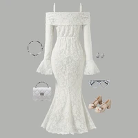 Robe en dentelle à épaules dénudées pour filles de 8 à 12 ans, détail nœud sur le devant et dos uni, robe sirène pour enfants 2