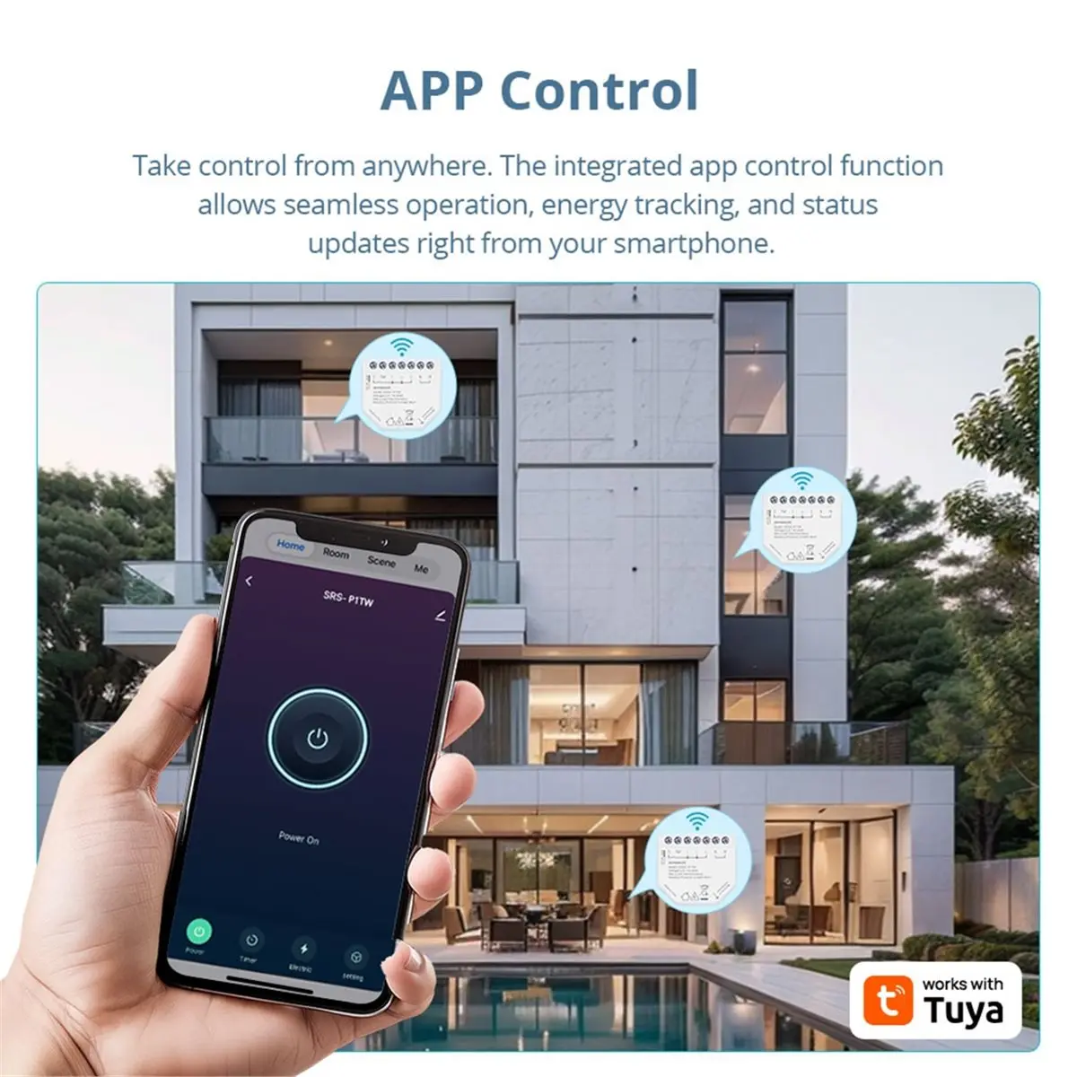 추수감사절 2방향 16A WiFi 스마트 릴레이(전력 모니터 포함) Tuya Smart Life 앱과 호환되는 미니 사이즈 스위치 모듈