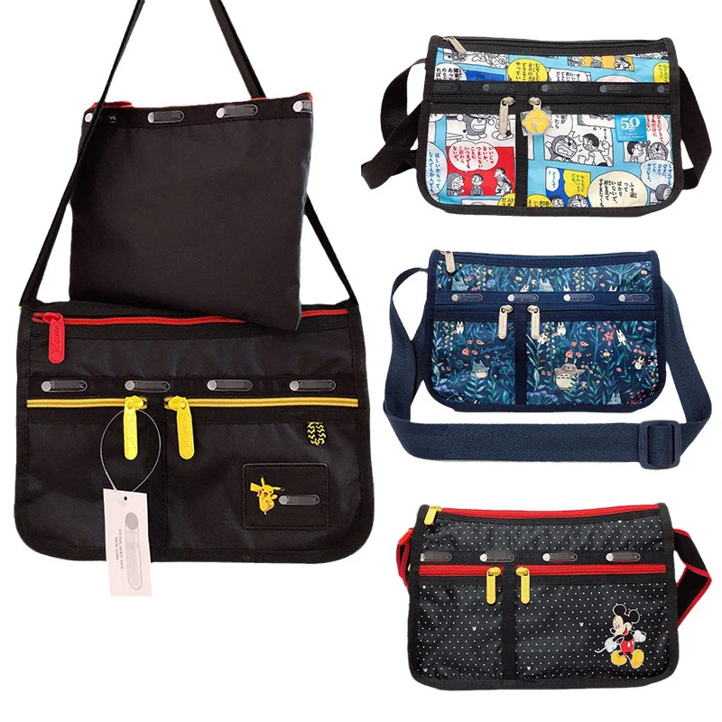 

lesportsac Cartoon Messenger Bag Practical Multi-Layer Shoulder Bag Totoro Mickey Mouse Minnie Mouse Doraemon Fashion Bag