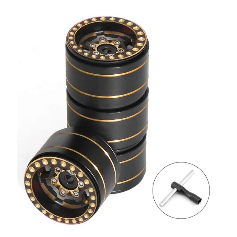 4Pcs 1.0 Plus Brass Beadlock Wheel Rims Wheels For 1/18 TRX4M SCX24 FCX24 RC Car Upgrade Parts-HDL