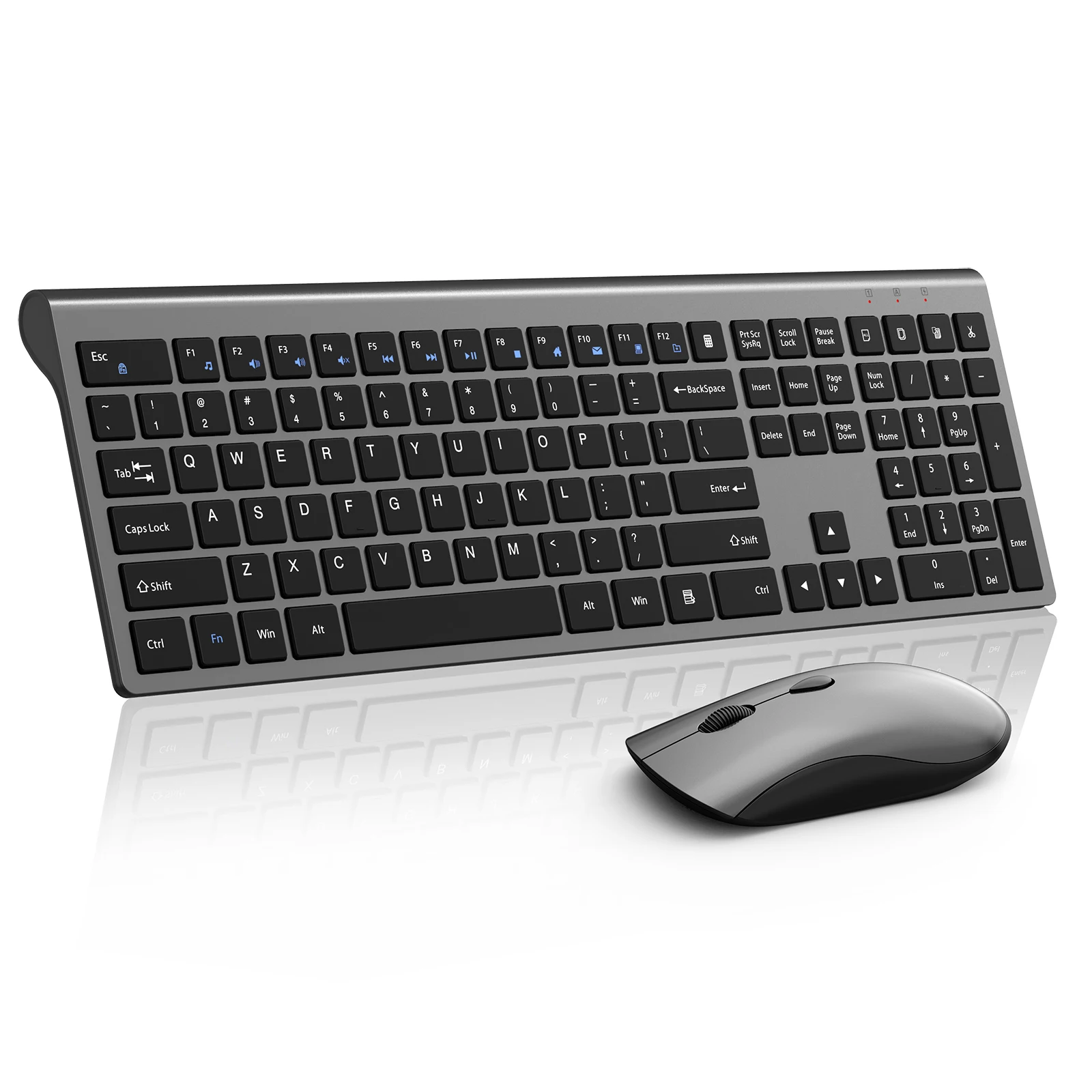 Wireless Keyboard and Mouse, Ultra Slim Full-Size Keyboard Mouse Combo with USB Receiver, Quiet Click, 2400 DPI, for Laptop PC