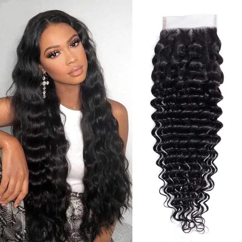 Deep Wave 4x4 Lace Closure Human Hair Transparent Lace Closure Brazilian Virgin Hair Pre-Plucked For Women Soft and Silky