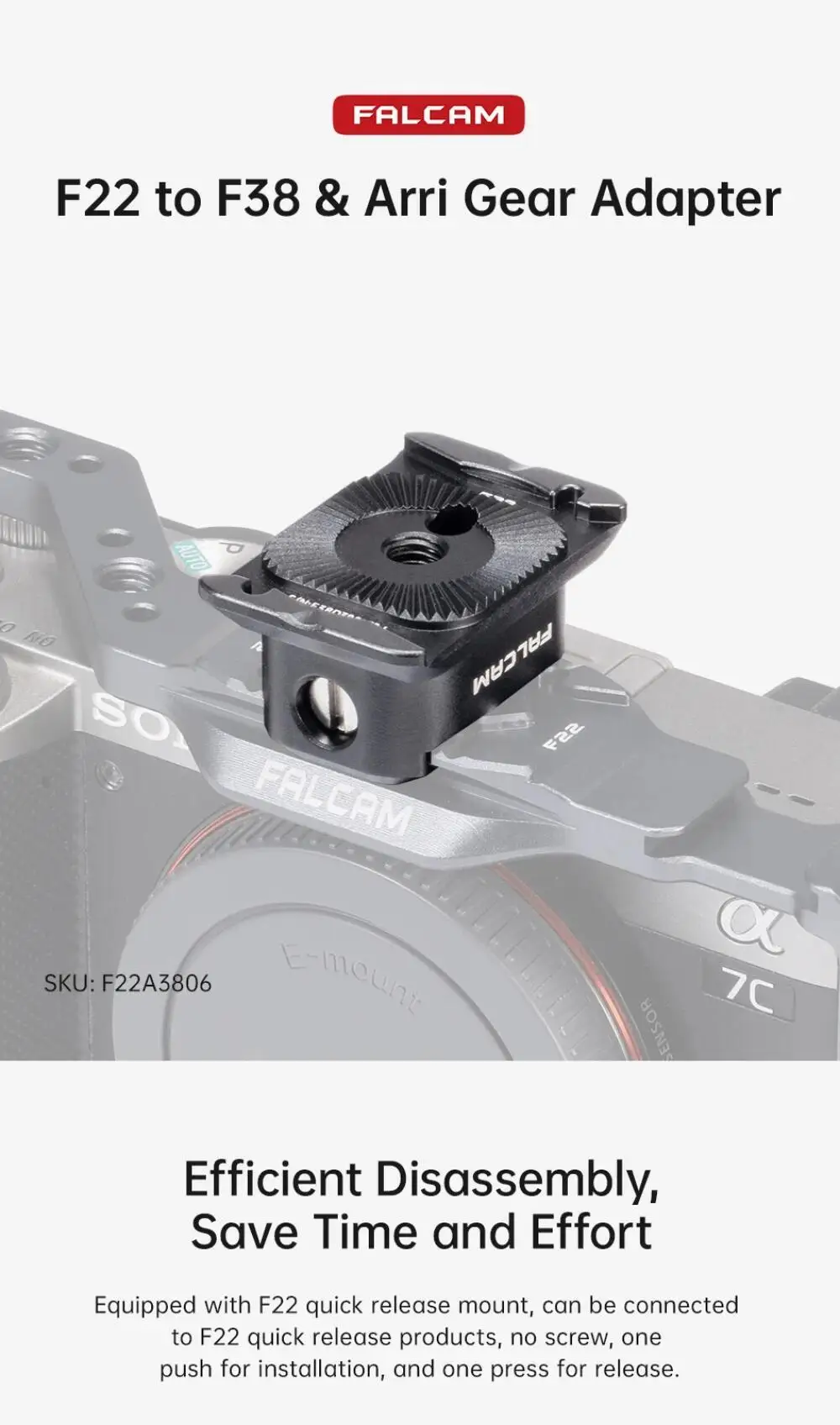 FALCAM F22A3806 F22 to F38 Arri Adapter Quick Release Base Mount Standard ARRI G