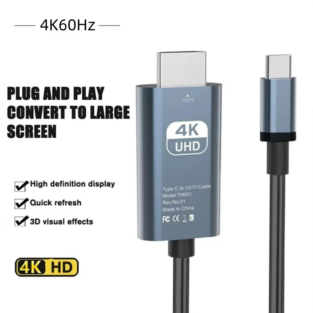 4K 60Hz Zero-Lag USB-C to HDMI Alloy Cable 2M For TV Computer Projector Mirror Cast Screen HDR 4K@60Hz Conversion Cable