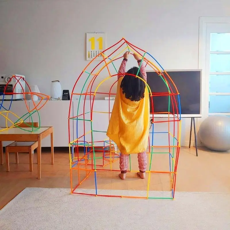 4D Colorful Plastic Straw Building Blocks Children's Educational Toys Assembling And Building Game Toy Children Birthday Gift
